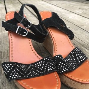 Black Leather Wedges